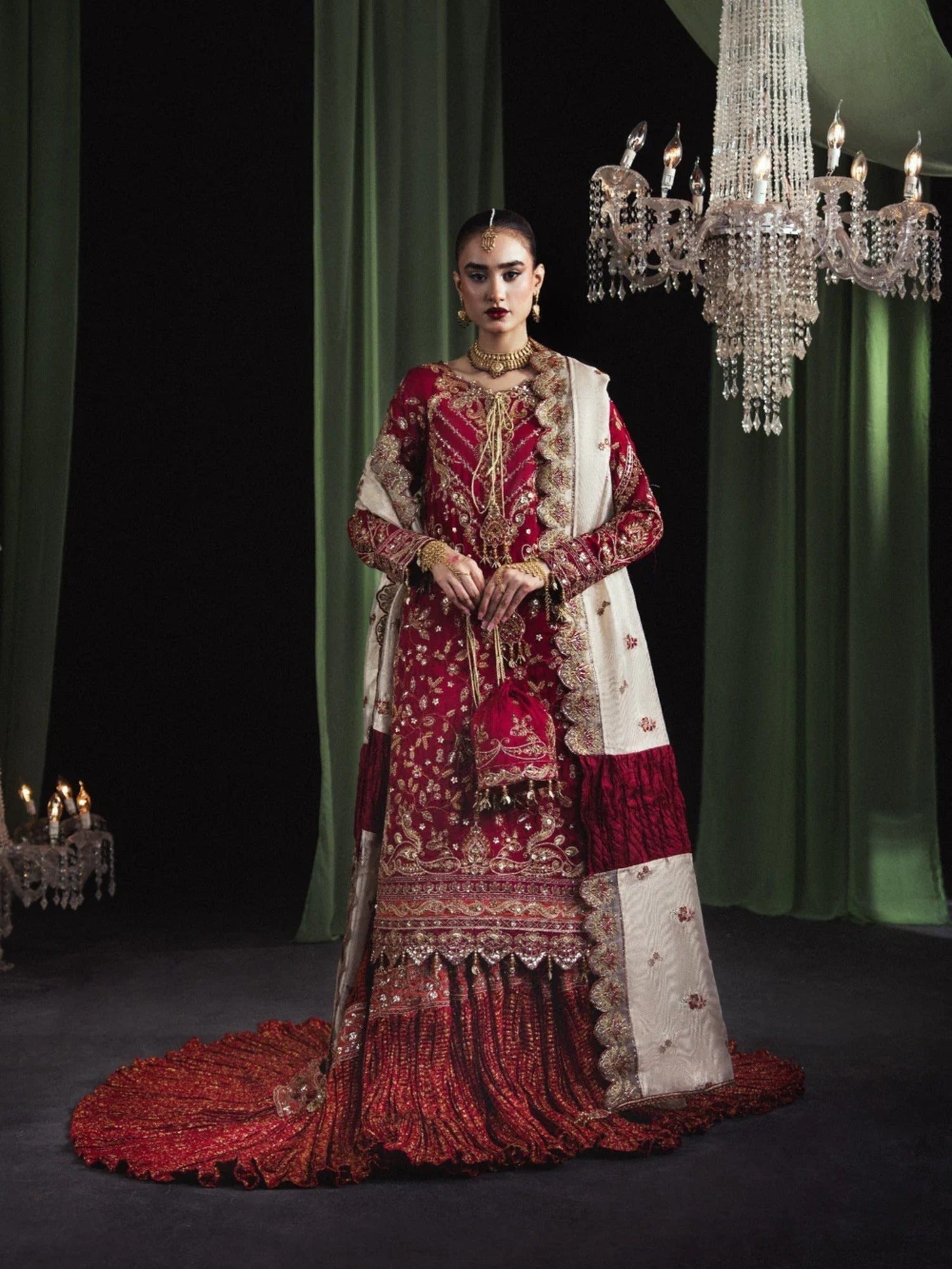 Maroon Sara Jahan Silk Embroidered Lehenga Set-NA-05