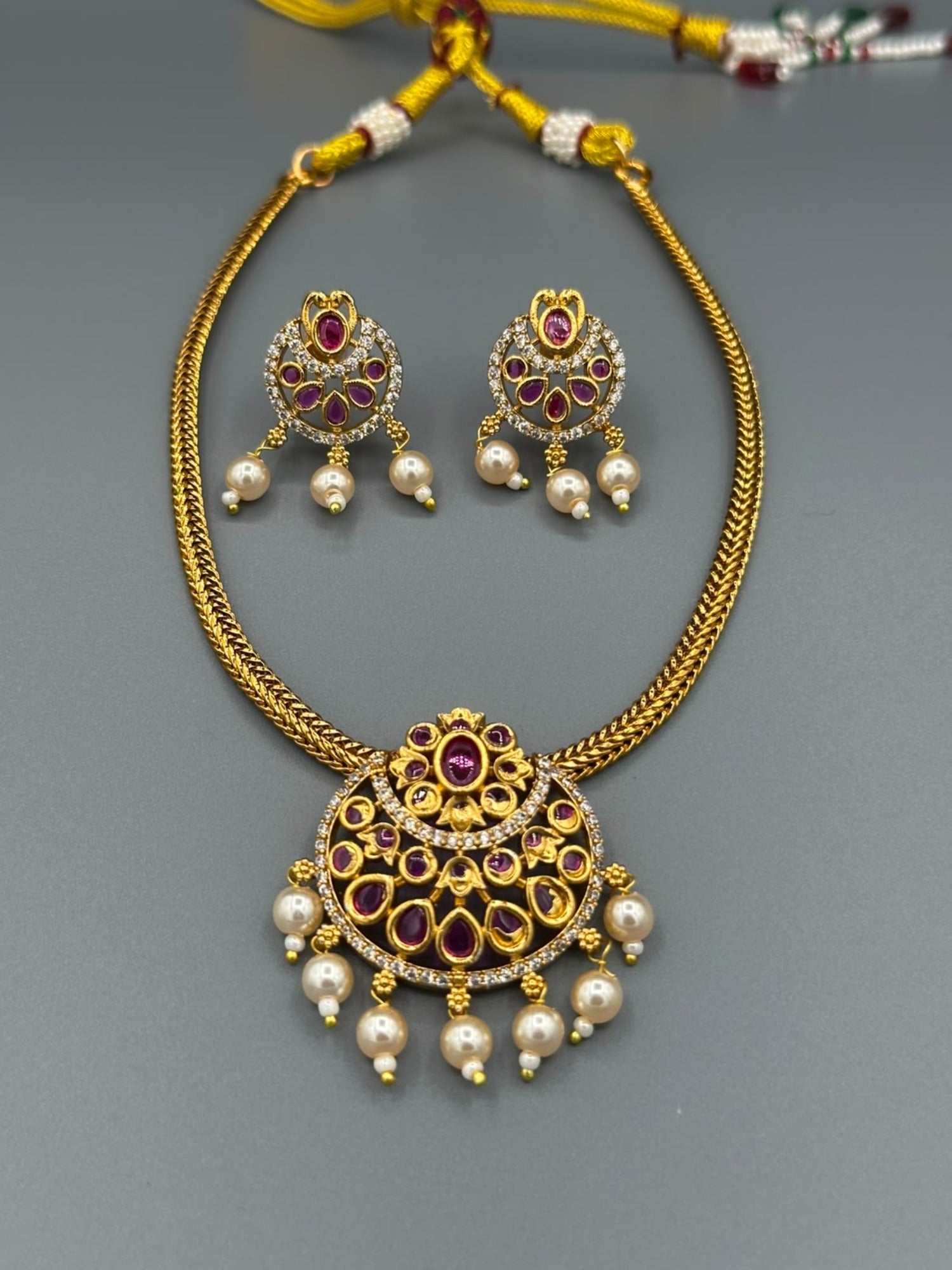 Golden and Pink-H&A Jewellery Gold-Plated Polki Jewellery Set 
