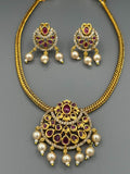 Golden and Pink-H&A Jewellery Gold-Plated Polki Jewellery Set 