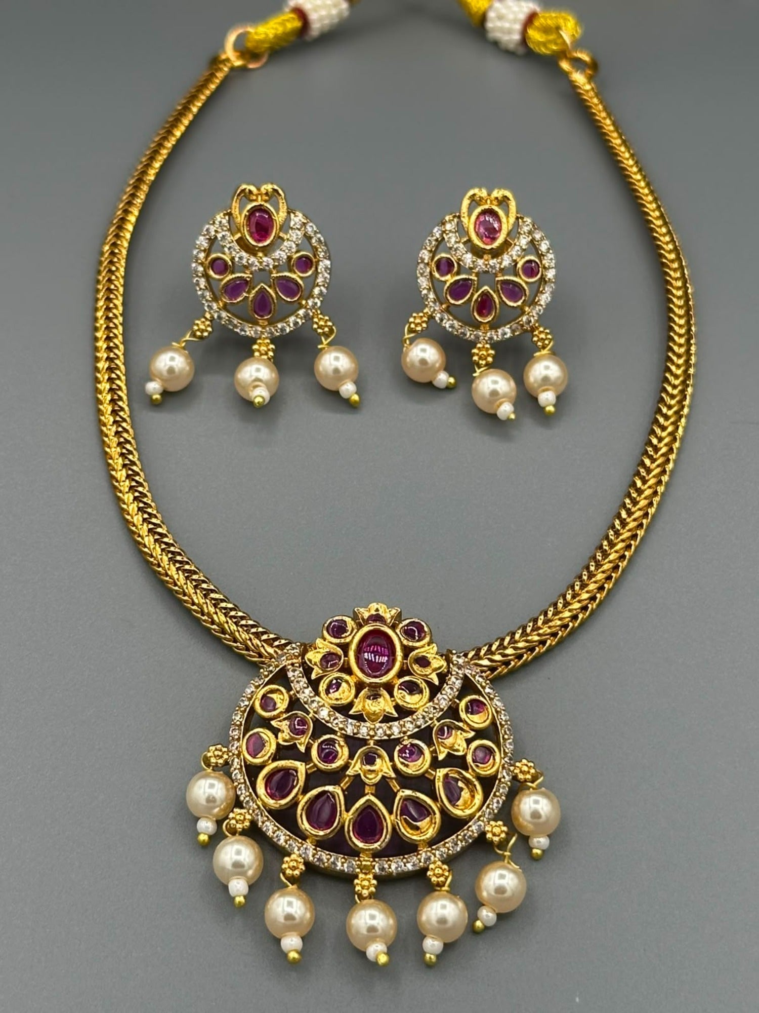 Golden and Pink-H&A Jewellery Gold-Plated Polki Jewellery Set 