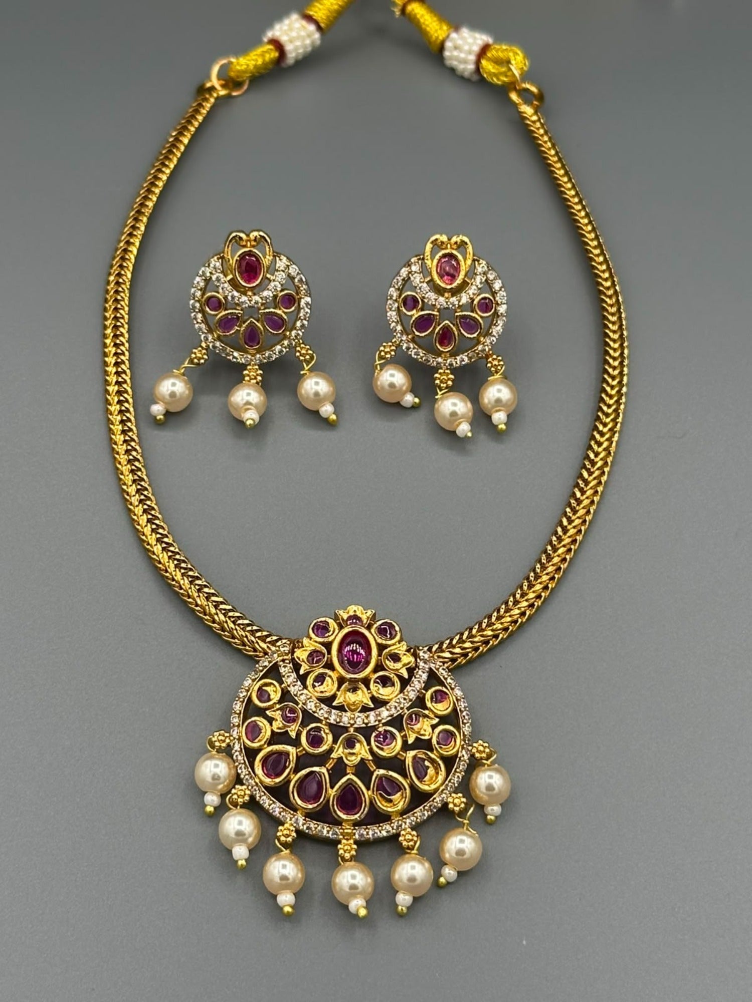 Golden and Pink-H&A Jewellery Gold-Plated Polki Jewellery Set 