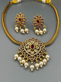 Golden and Pink-H&A Jewellery Gold-Plated Polki Jewellery Set 