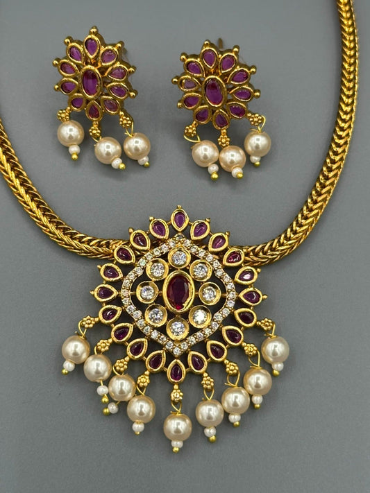 Golden and Pink-H&A Jewellery Gold-Plated Polki Jewellery Set 