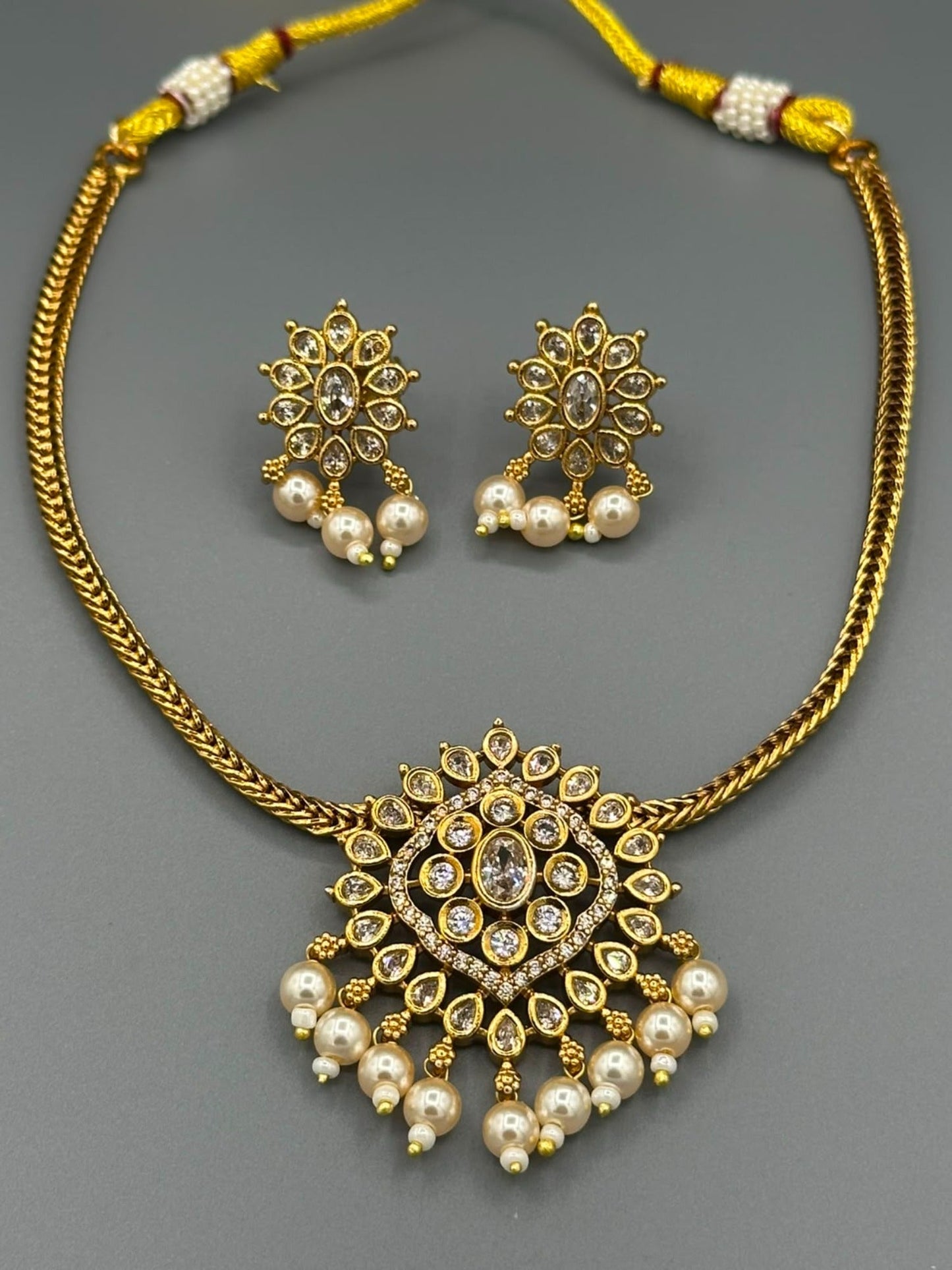 Golden and White-H&A Jewellery Gold-Plated Polki Jewellery Set 