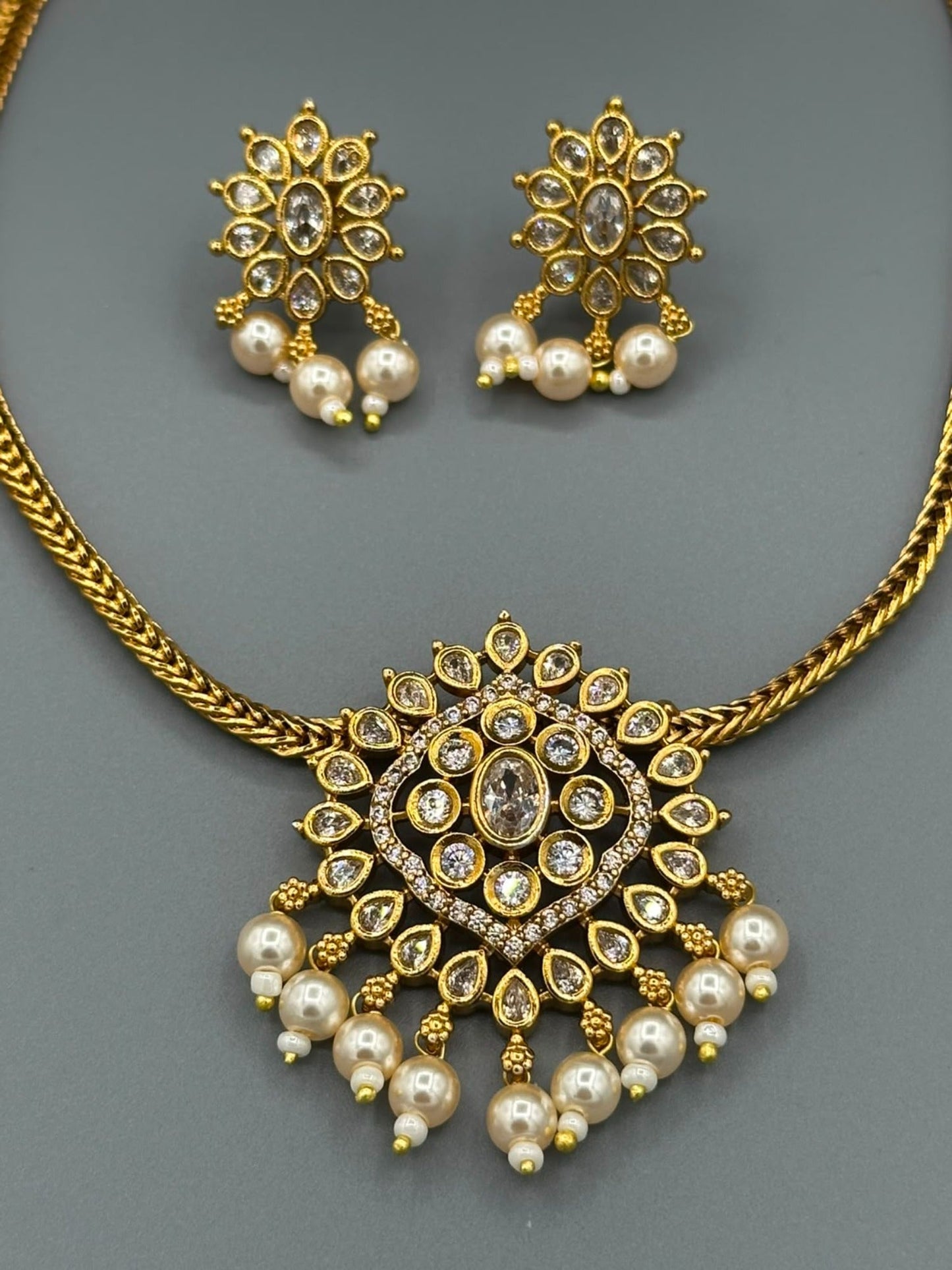 Golden and White-H&A Jewellery Gold-Plated Polki Jewellery Set 