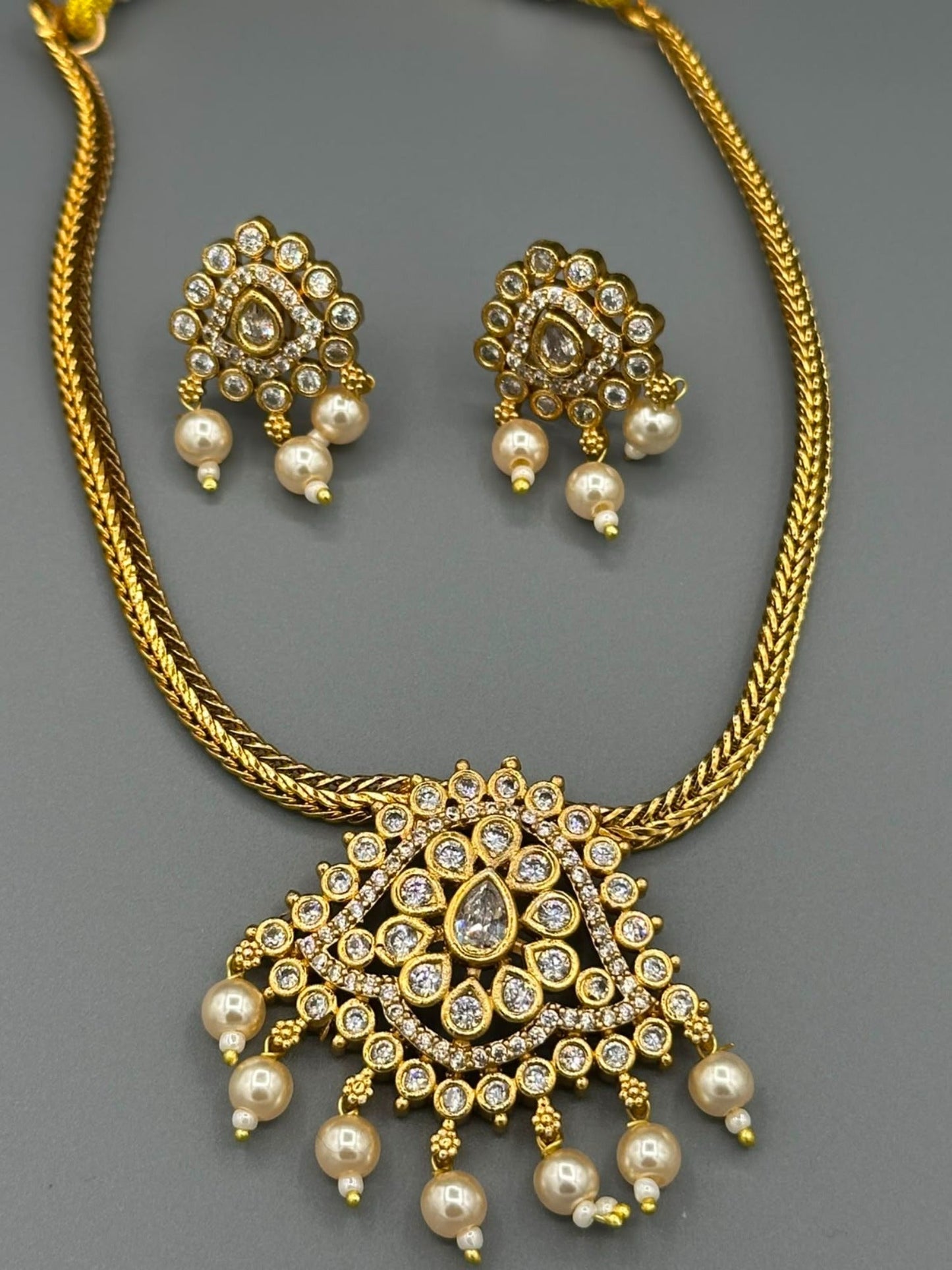 Golden and White-H&A Jewellery Gold-Plated Polki Jewellery Set 