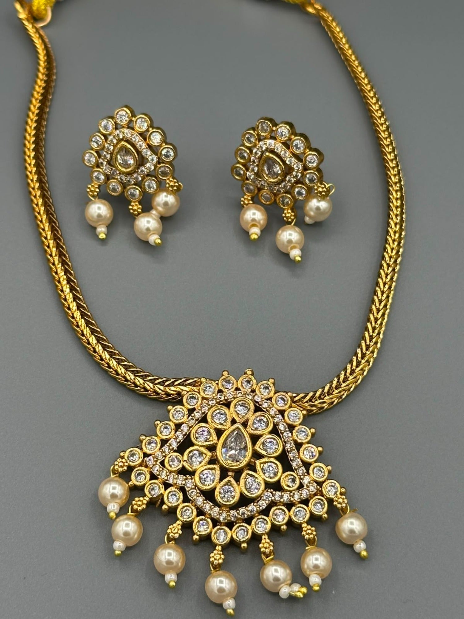 Golden and White-H&A Jewellery Gold-Plated Polki Jewellery Set 