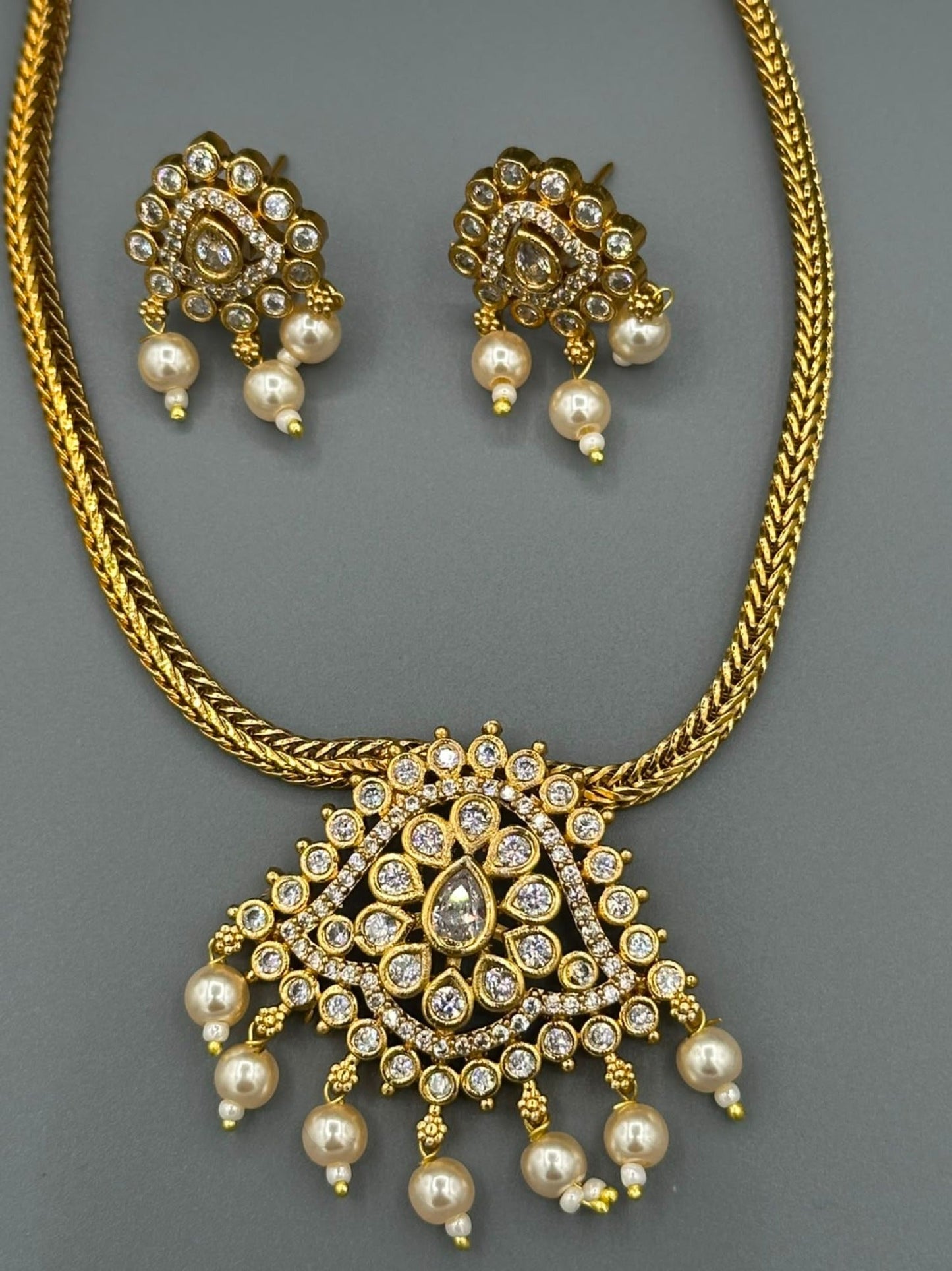 Golden and White-H&A Jewellery Gold-Plated Polki Jewellery Set 