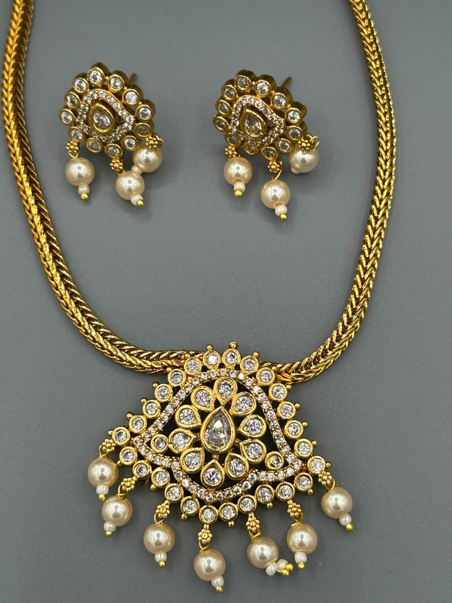 Golden and White-H&A Jewellery Gold-Plated Polki Jewellery Set 