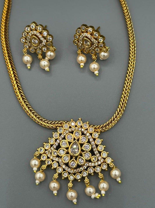 Golden and White-H&A Jewellery Gold-Plated Polki Jewellery Set 
