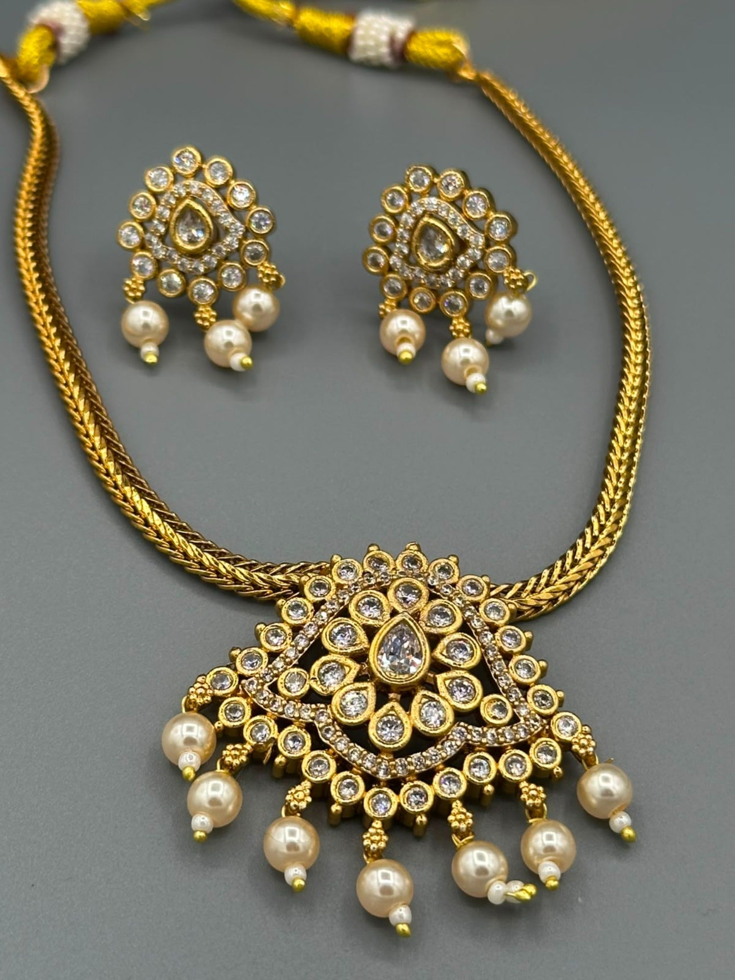 Golden and White-H&A Jewellery Gold-Plated Polki Jewellery Set 