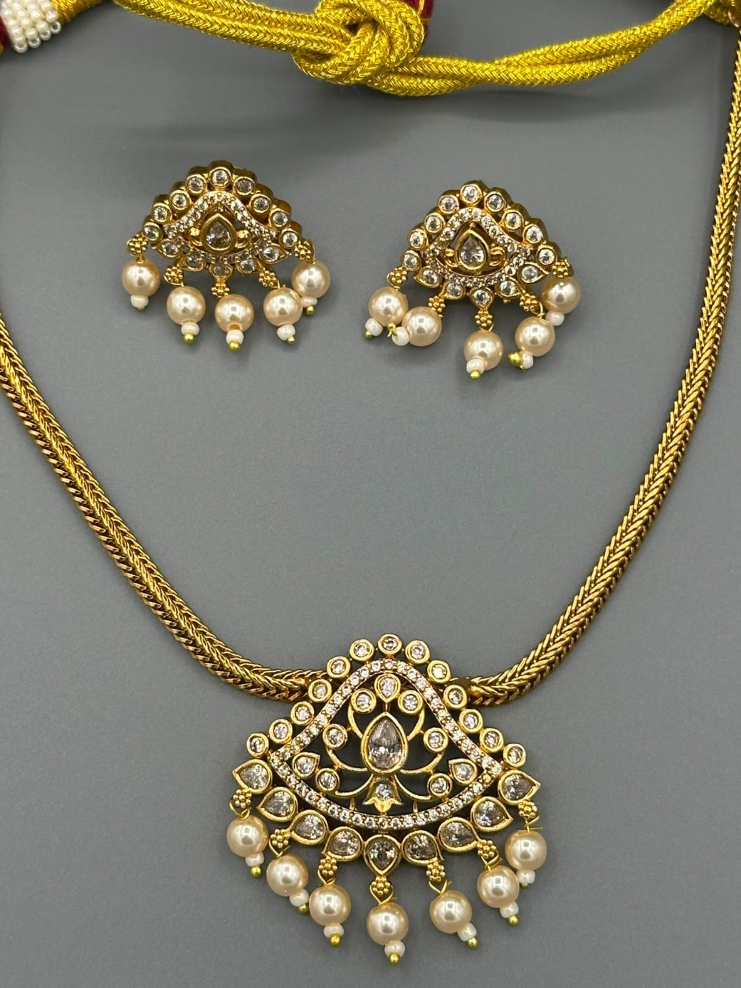 Golden and White-H&A Jewellery Gold-Plated Polki Jewellery Set 