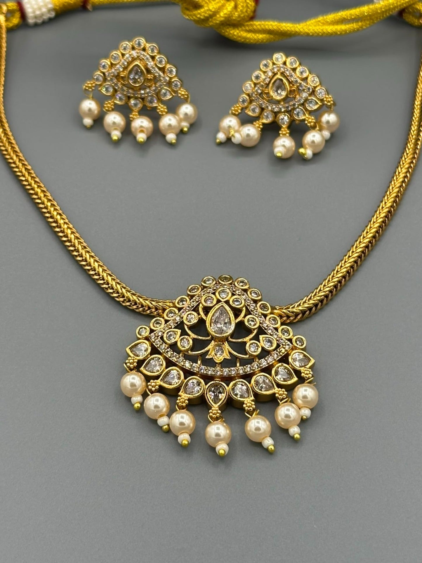Golden and White-H&A Jewellery Gold-Plated Polki Jewellery Set 