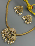 Golden and White-H&A Jewellery Gold-Plated Polki Jewellery Set 
