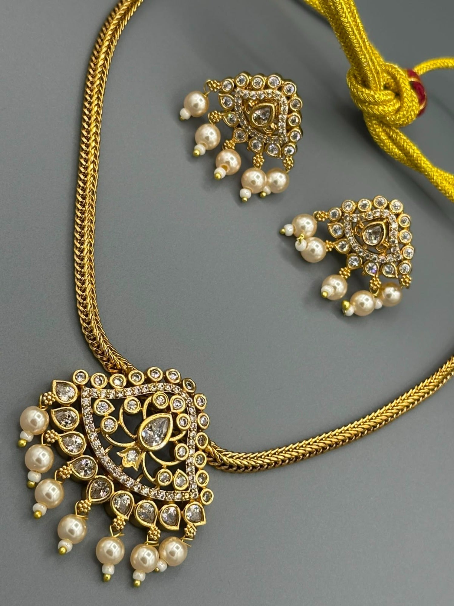 Golden and White-H&A Jewellery Gold-Plated Polki Jewellery Set 