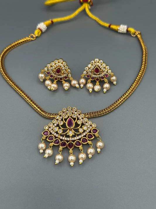 Golden and Pink-H&A Jewellery Gold-Plated Polki Jewellery Set 