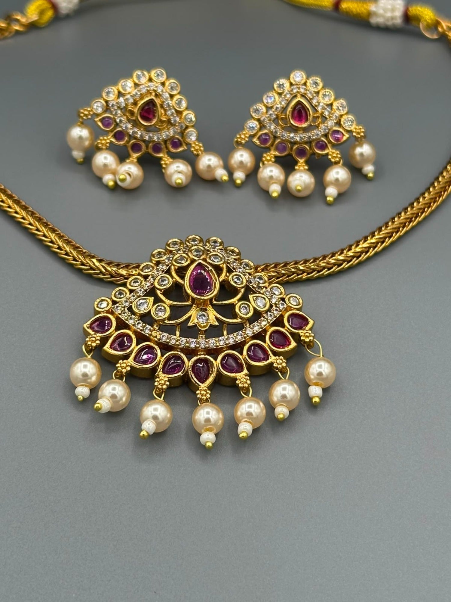 Golden and Pink-H&A Jewellery Gold-Plated Polki Jewellery Set 