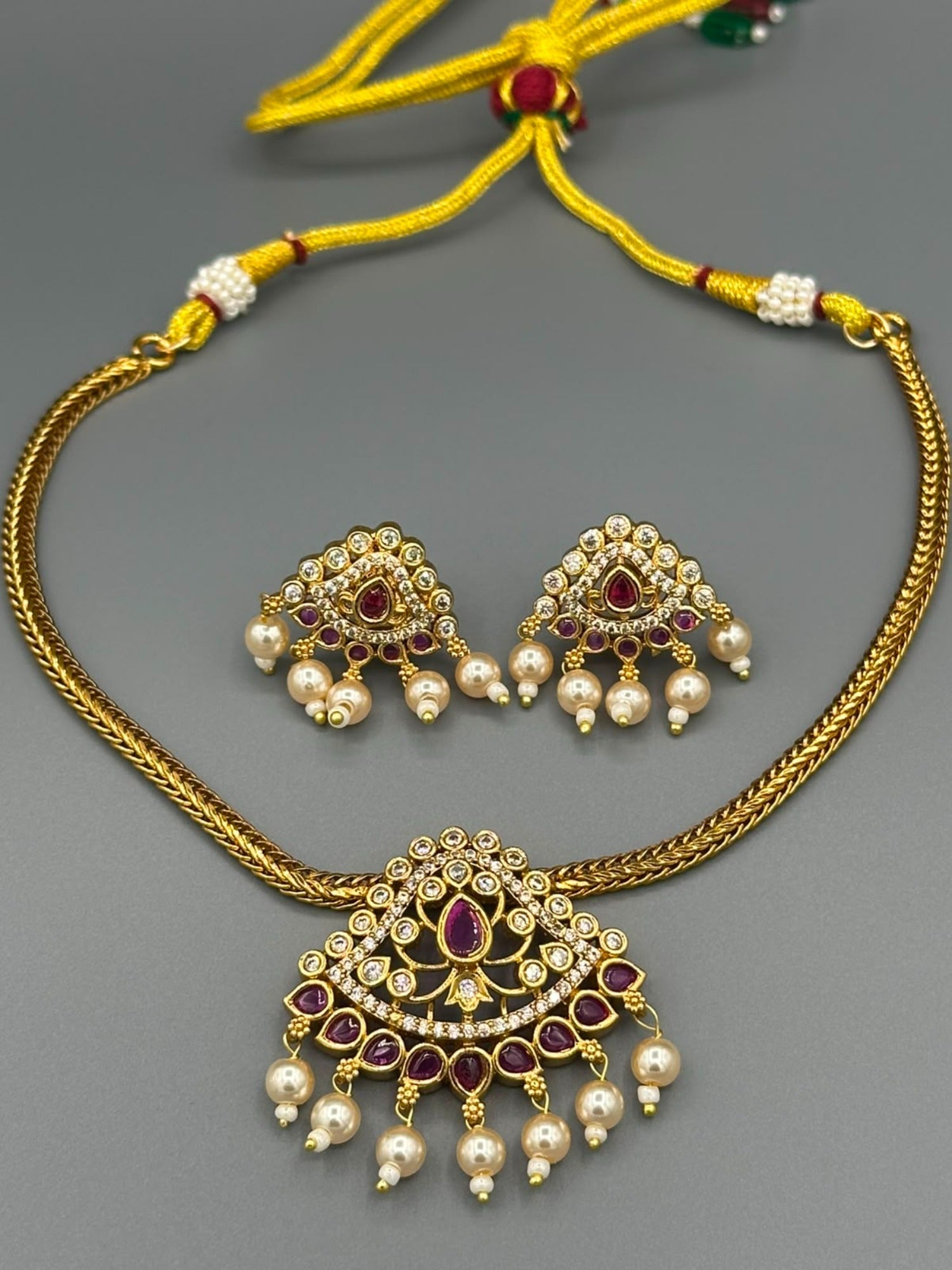 Golden and Pink-H&A Jewellery Gold-Plated Polki Jewellery Set 