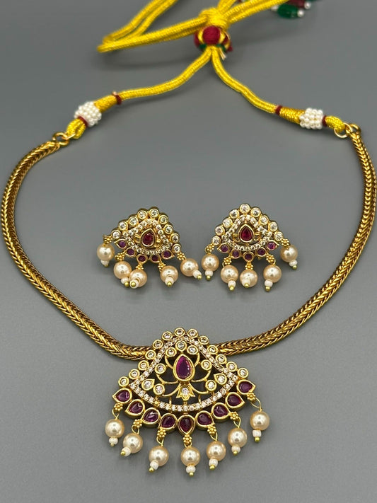 Golden and Pink-H&A Jewellery Gold-Plated Polki Jewellery Set 