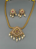 Golden and Pink-H&A Jewellery Gold-Plated Polki Jewellery Set 
