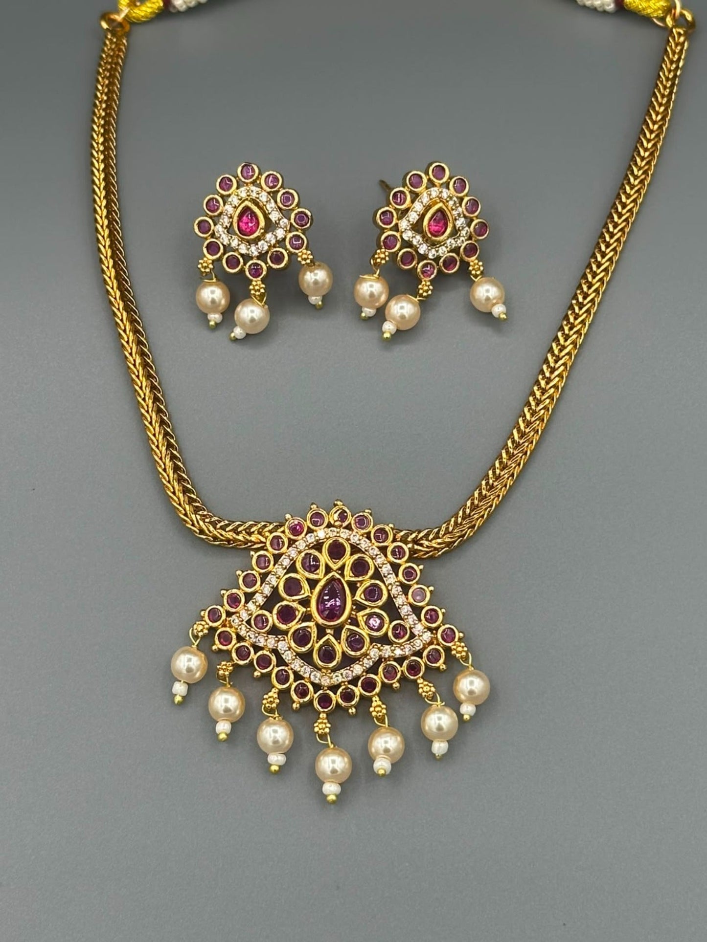 Golden and Pink-H&A Jewellery Gold-Plated Polki Jewellery Set 
