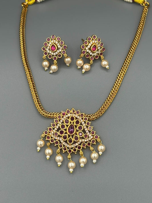 Golden and Pink-H&A Jewellery Gold-Plated Polki Jewellery Set 