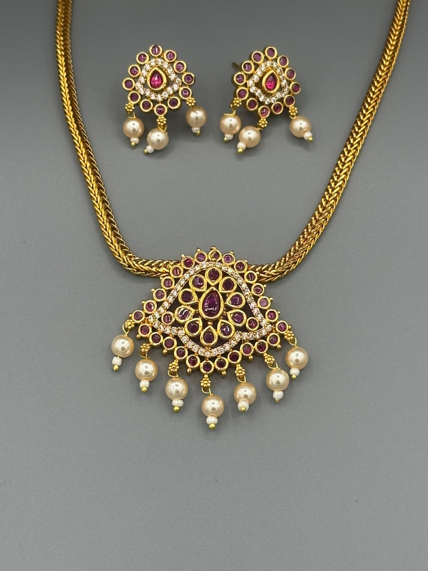 Golden and Pink-H&A Jewellery Gold-Plated Polki Jewellery Set 