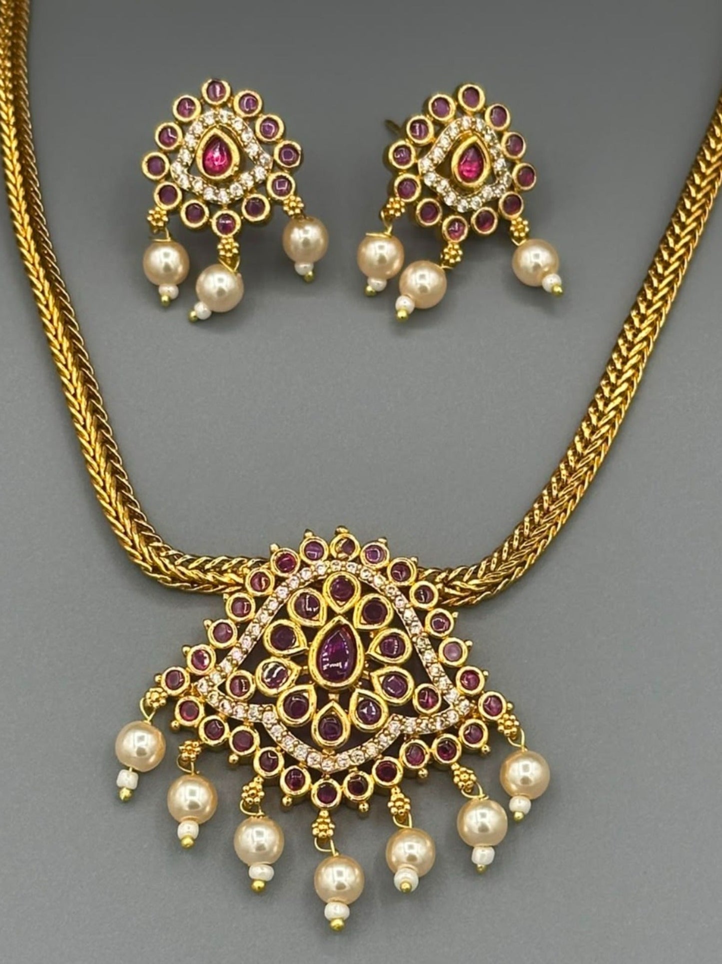 Golden and Pink-H&A Jewellery Gold-Plated Polki Jewellery Set 