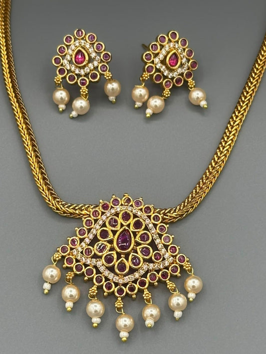 Golden and Pink-H&A Jewellery Gold-Plated Polki Jewellery Set 