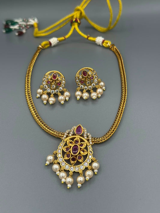Golden and Pink-H&A Jewellery Gold-Plated Polki Jewellery Set 