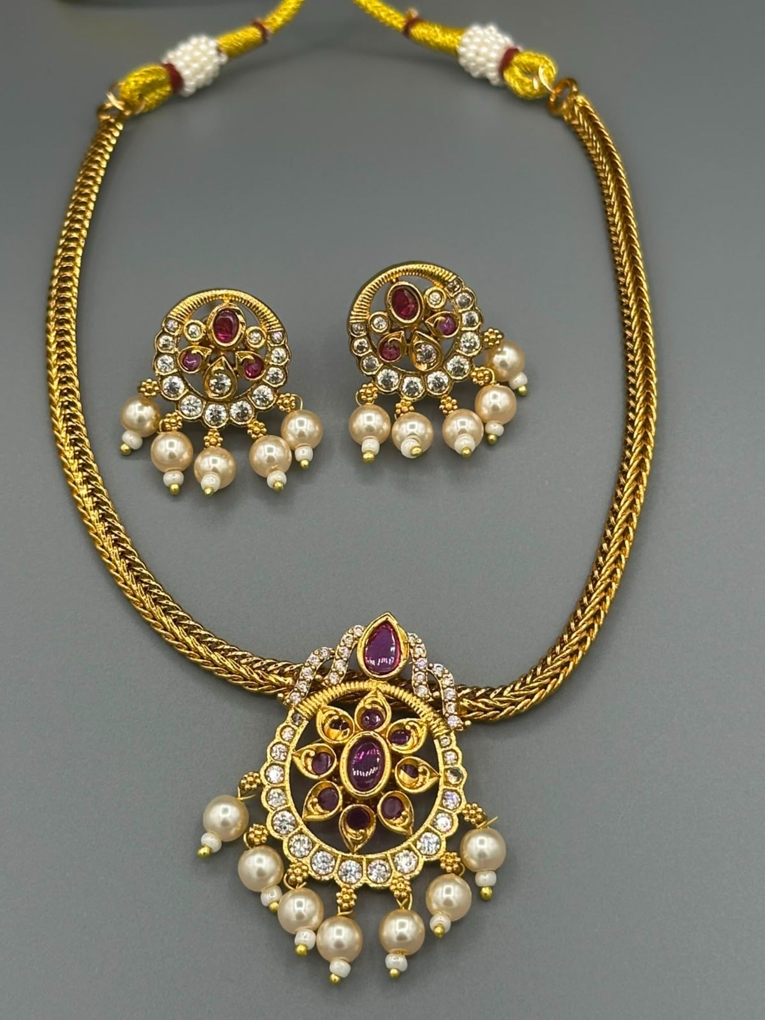 Golden and Pink-H&A Jewellery Gold-Plated Polki Jewellery Set 