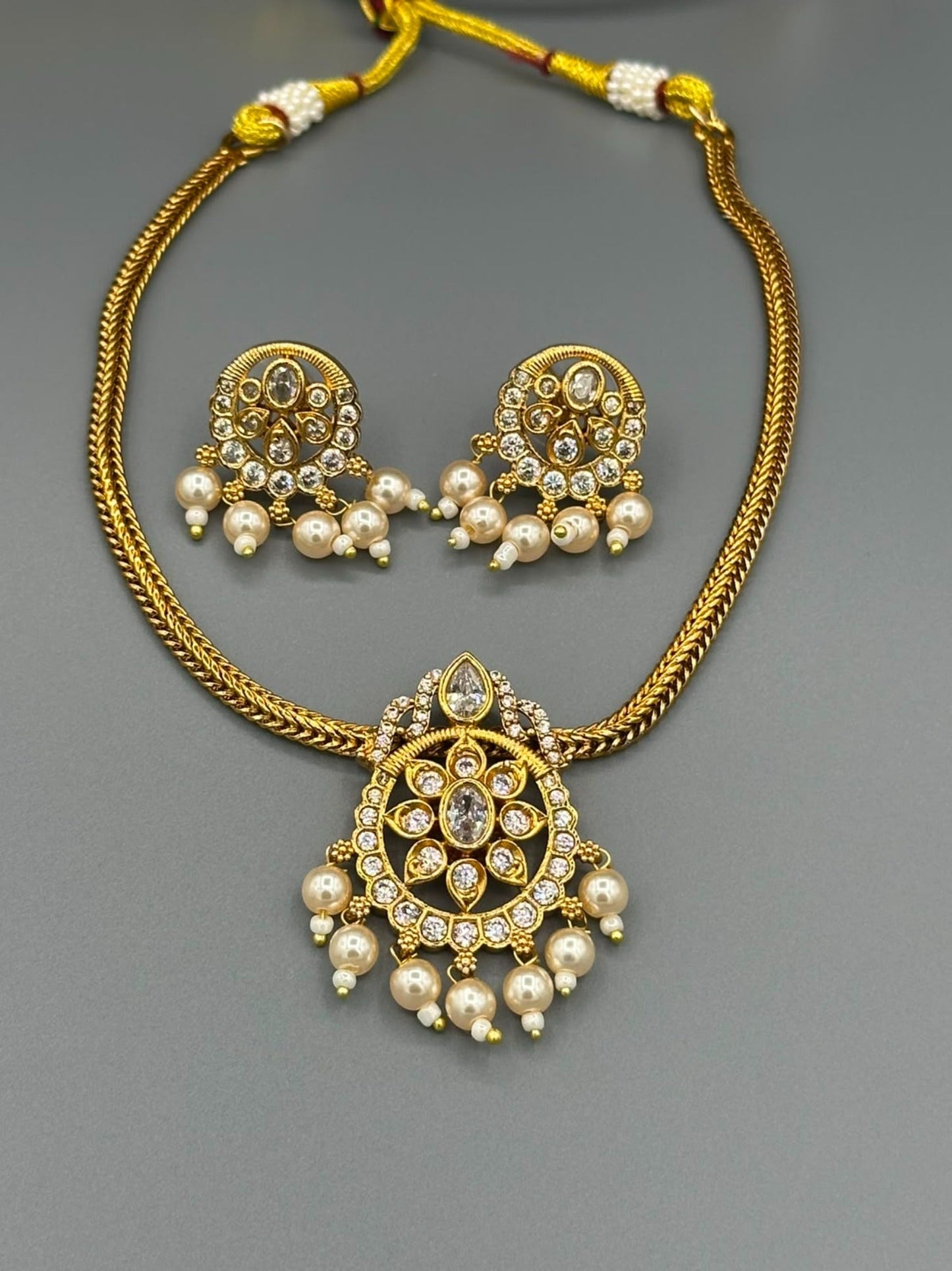 Golden and Silver-H&A Jewellery Gold-Plated Polki Jewellery Set 