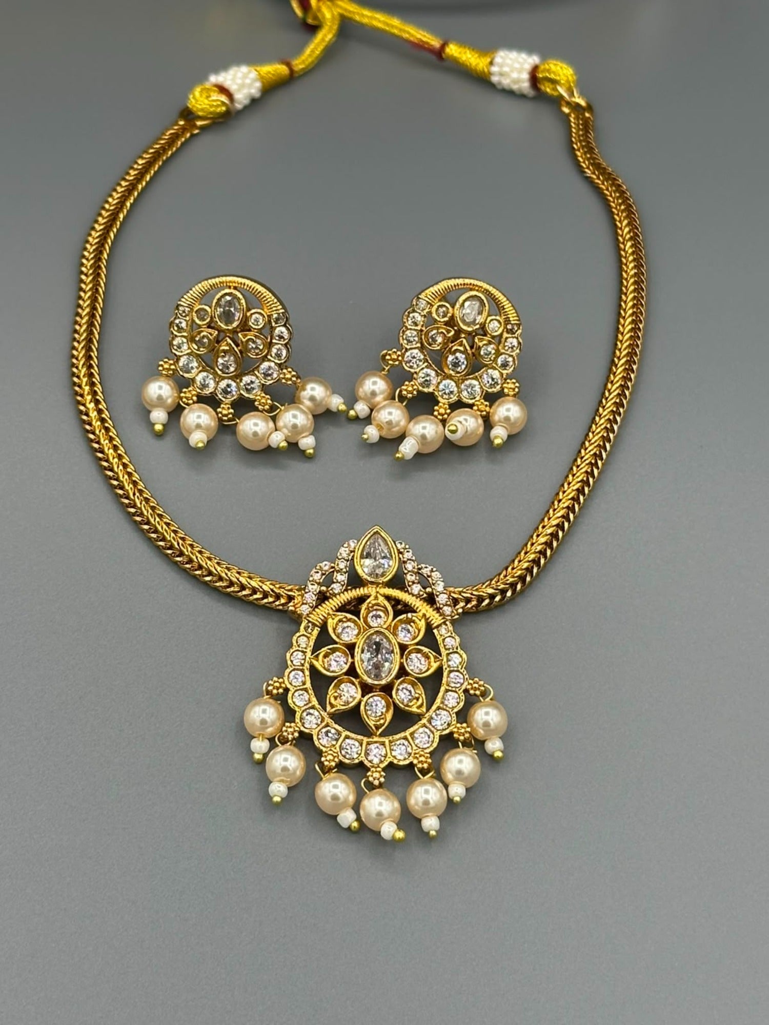 Golden and Silver-H&A Jewellery Gold-Plated Polki Jewellery Set 