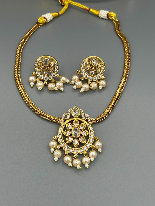 Golden and Silver-H&A Jewellery Gold-Plated Polki Jewellery Set 