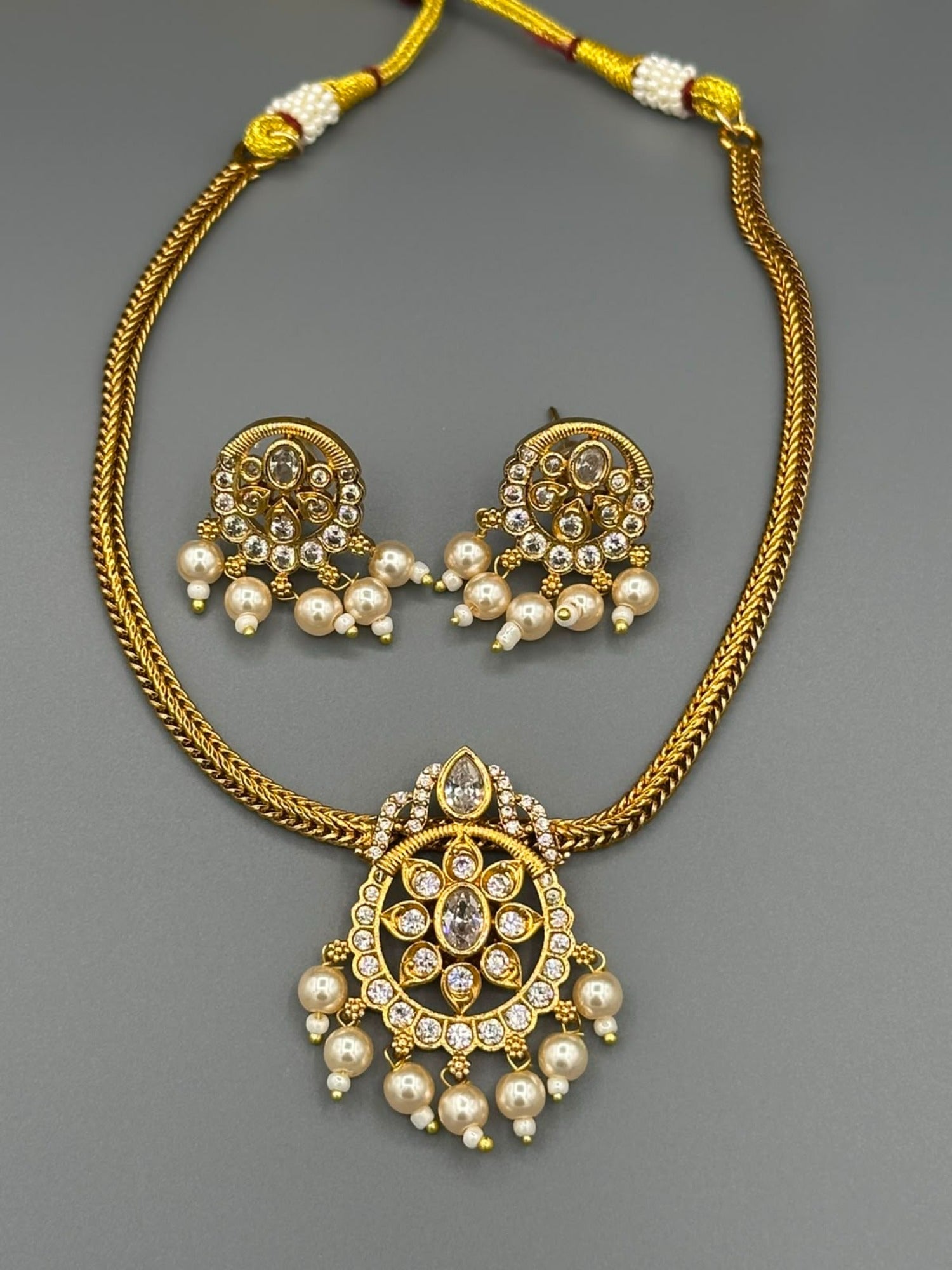 Golden and Silver-H&A Jewellery Gold-Plated Polki Jewellery Set 