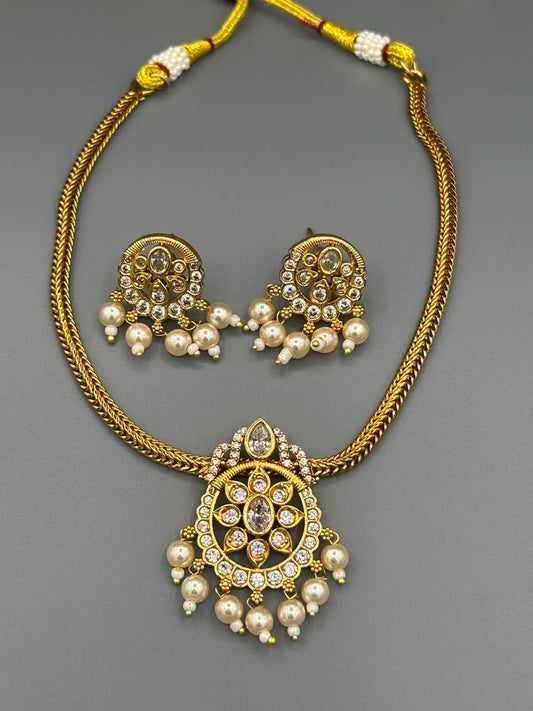 Golden and Silver-H&A Jewellery Gold-Plated Polki Jewellery Set 