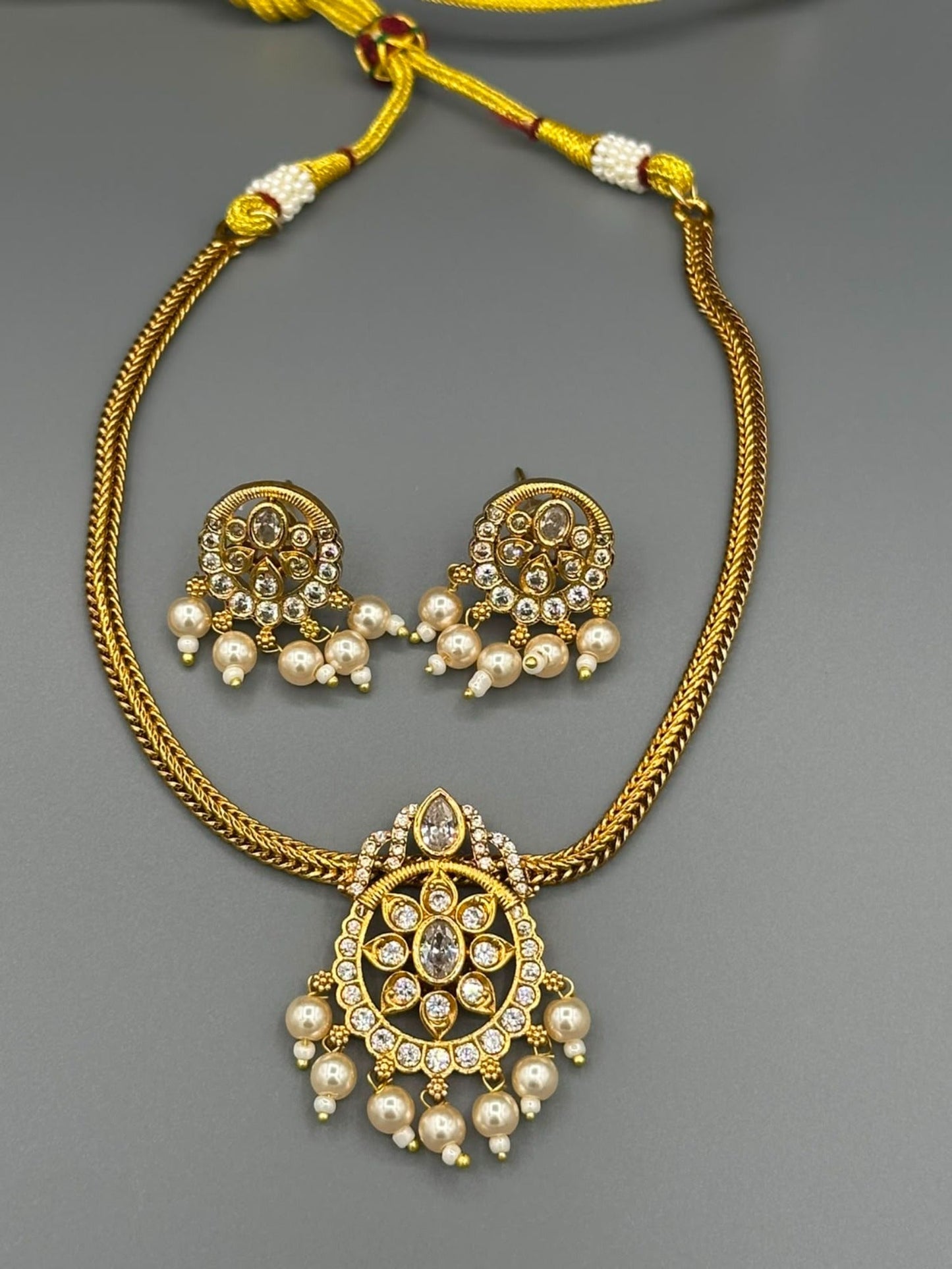 Golden and Silver-H&A Jewellery Gold-Plated Polki Jewellery Set 