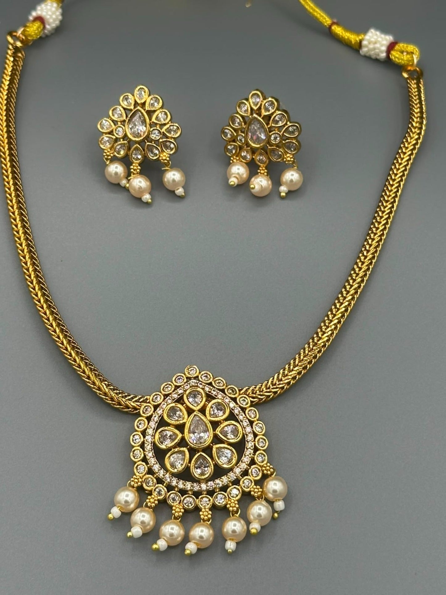 Golden and Silver-H&A Jewellery Gold-Plated Polki Jewellery Set 