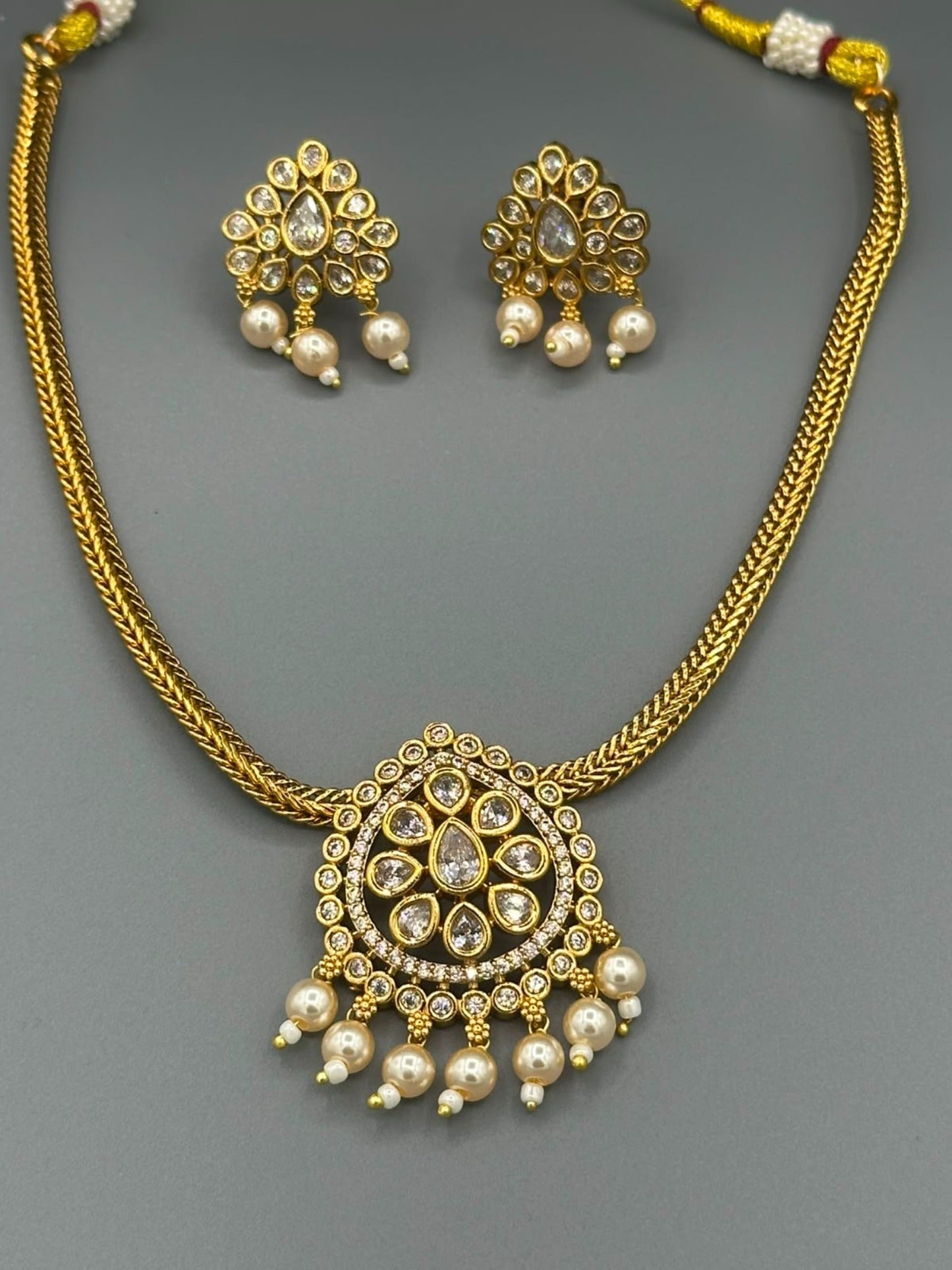 Golden and Silver-H&A Jewellery Gold-Plated Polki Jewellery Set 