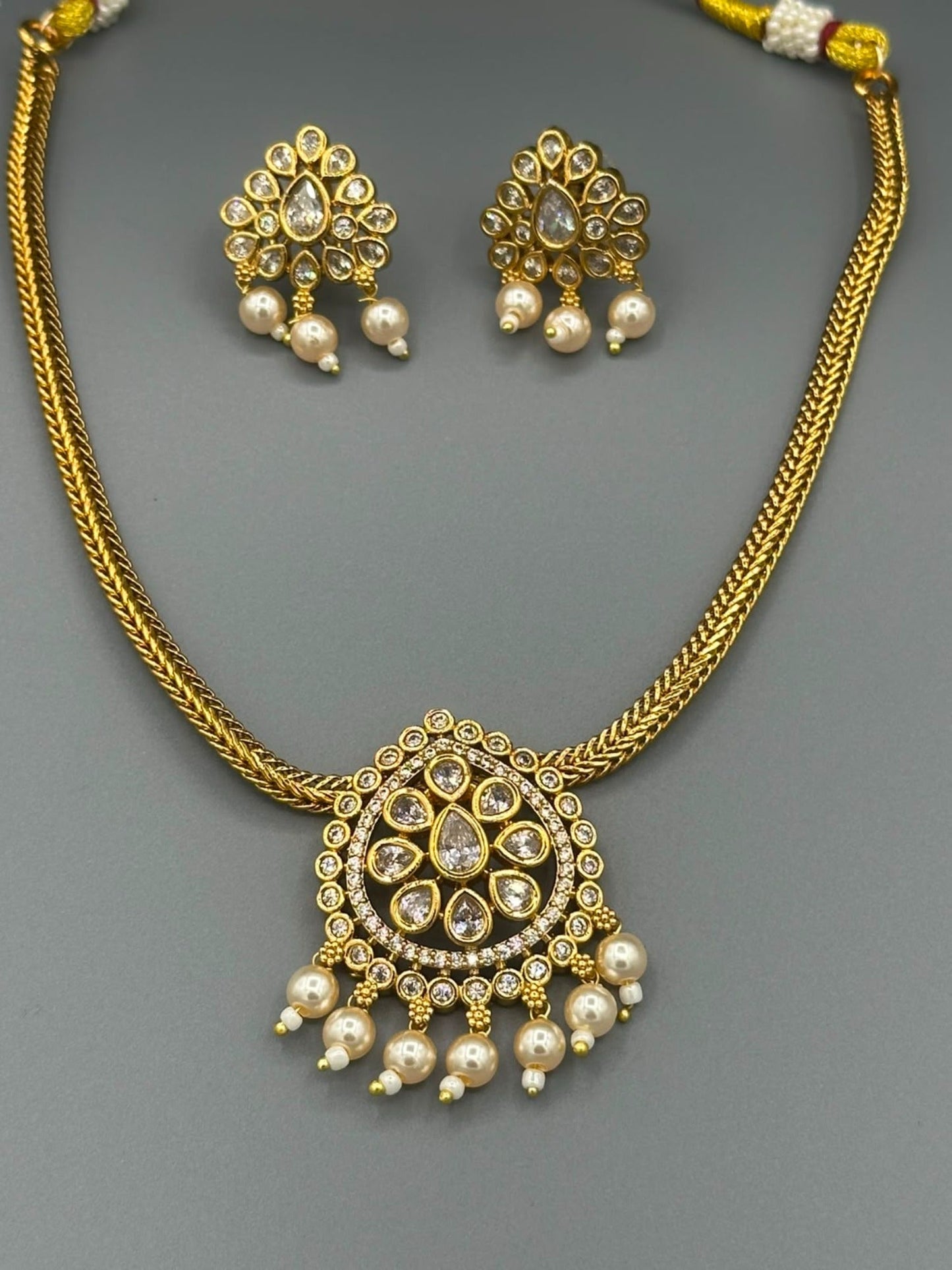 Golden and Silver-H&A Jewellery Gold-Plated Polki Jewellery Set 