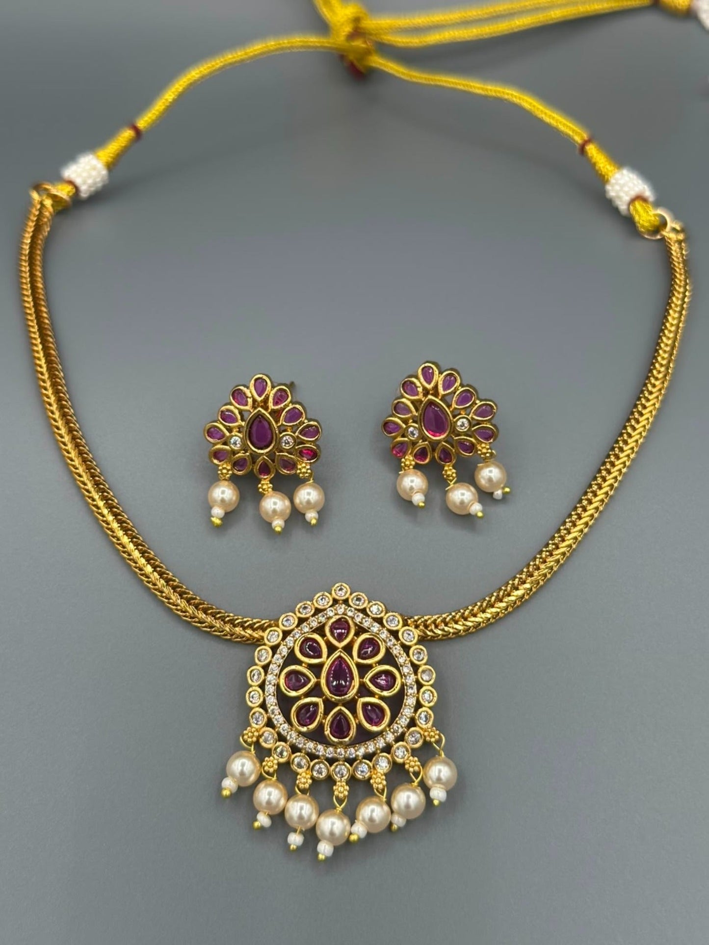 Golden and Silver-H&A Jewellery Gold-Plated Polki Jewellery Set 