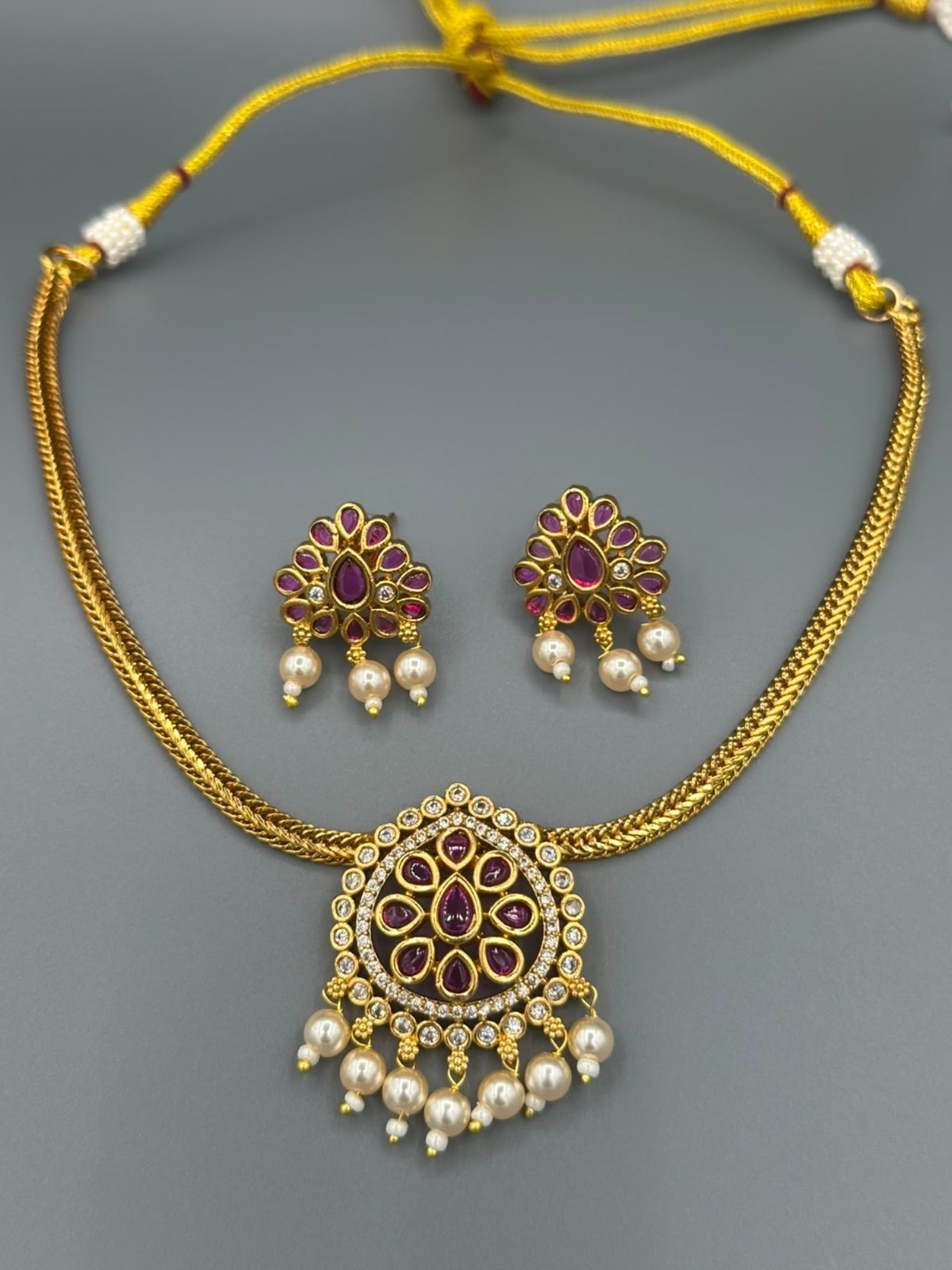 Golden and Silver-H&A Jewellery Gold-Plated Polki Jewellery Set 