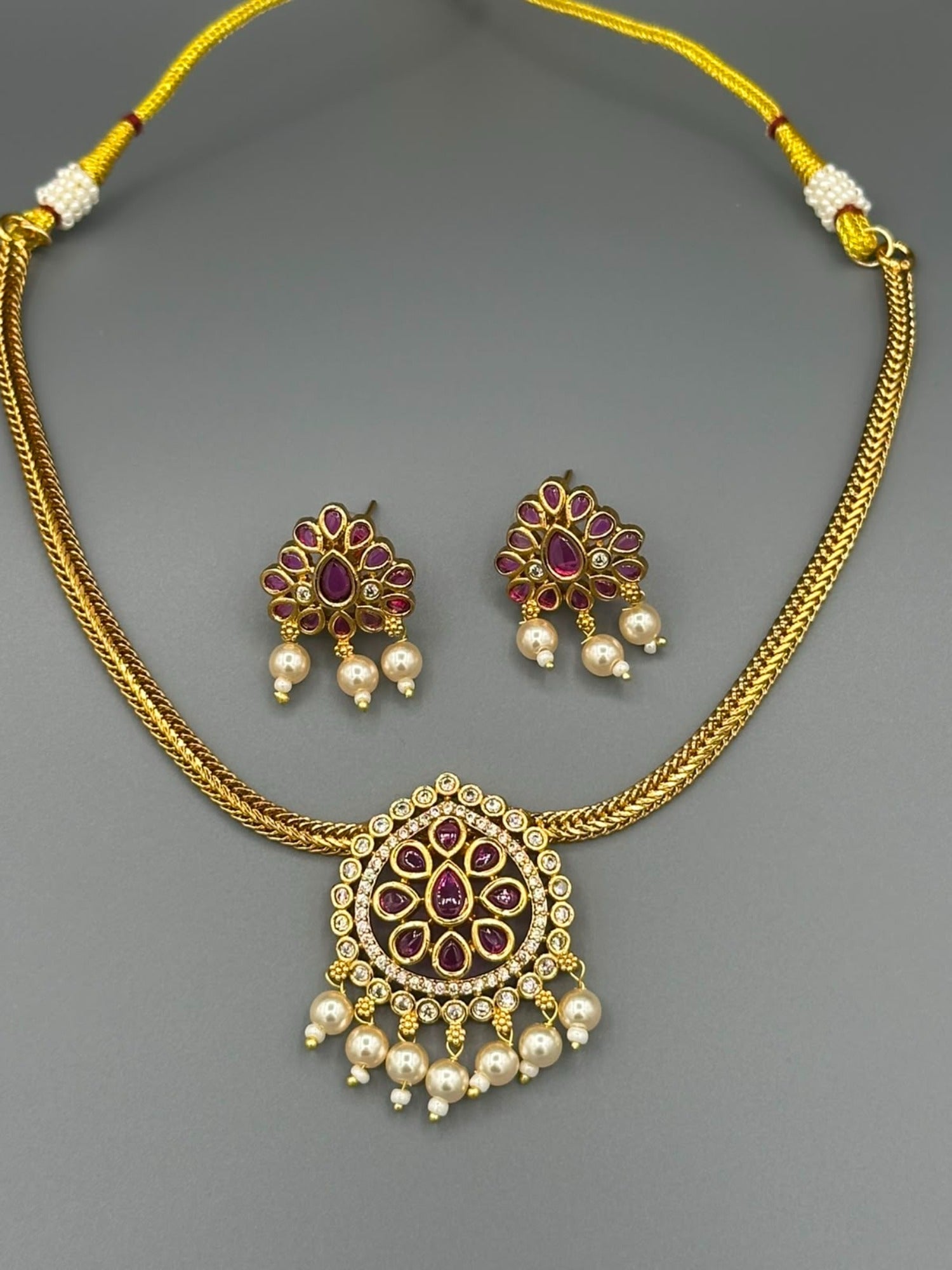Golden and Silver-H&A Jewellery Gold-Plated Polki Jewellery Set 