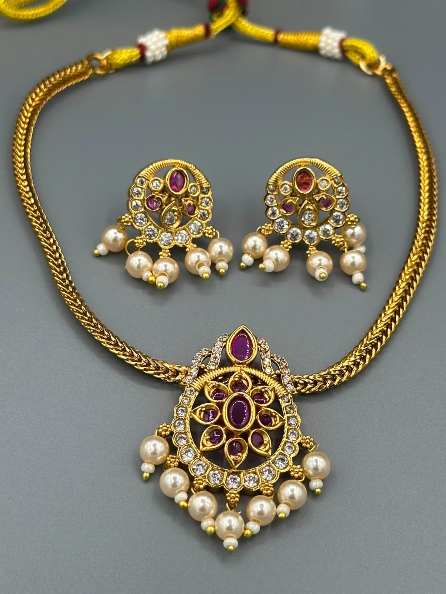 Golden and Silver-H&A Jewellery Gold-Plated Polki Jewellery Set 