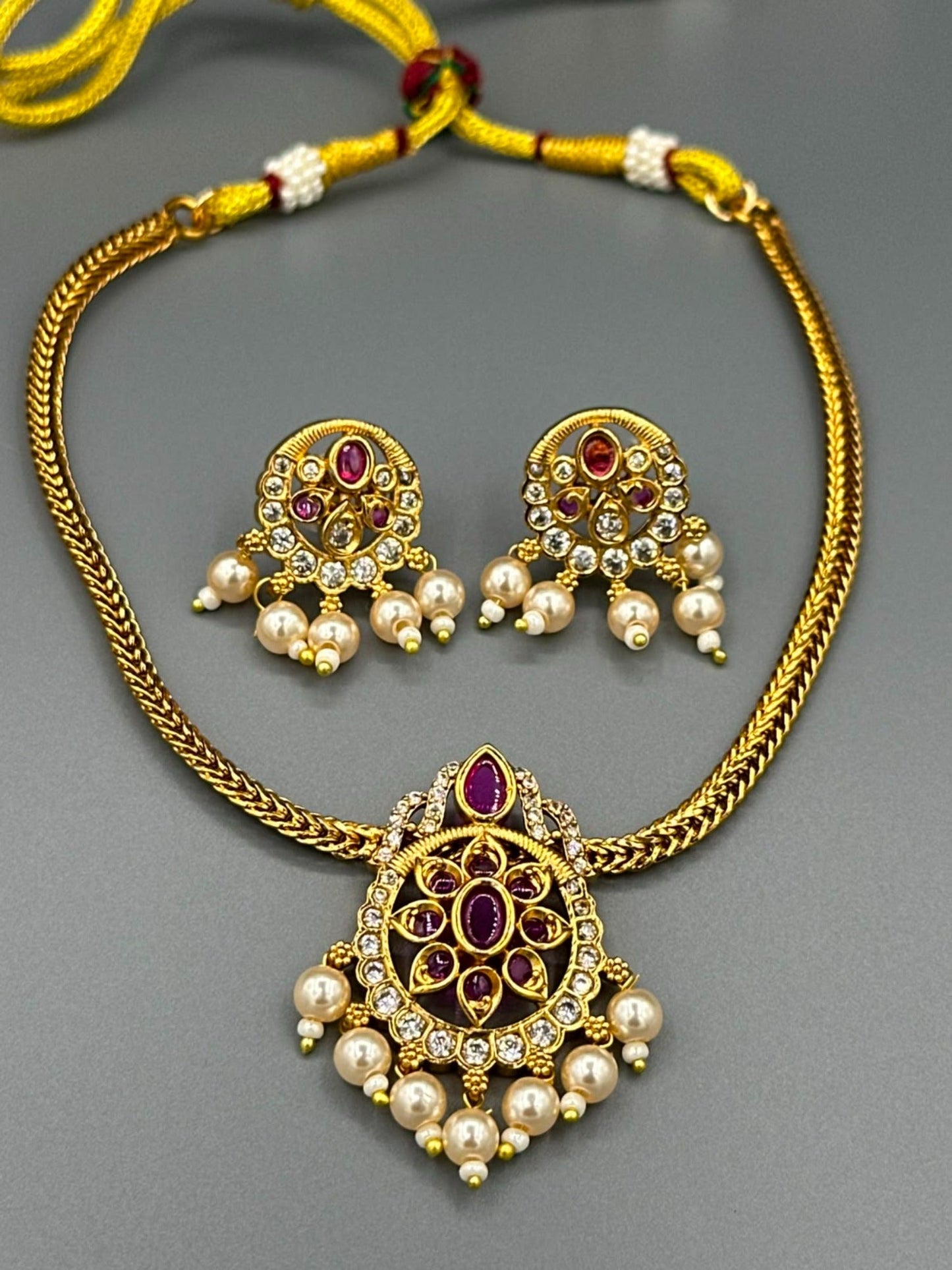 Golden and Silver-H&A Jewellery Gold-Plated Polki Jewellery Set 