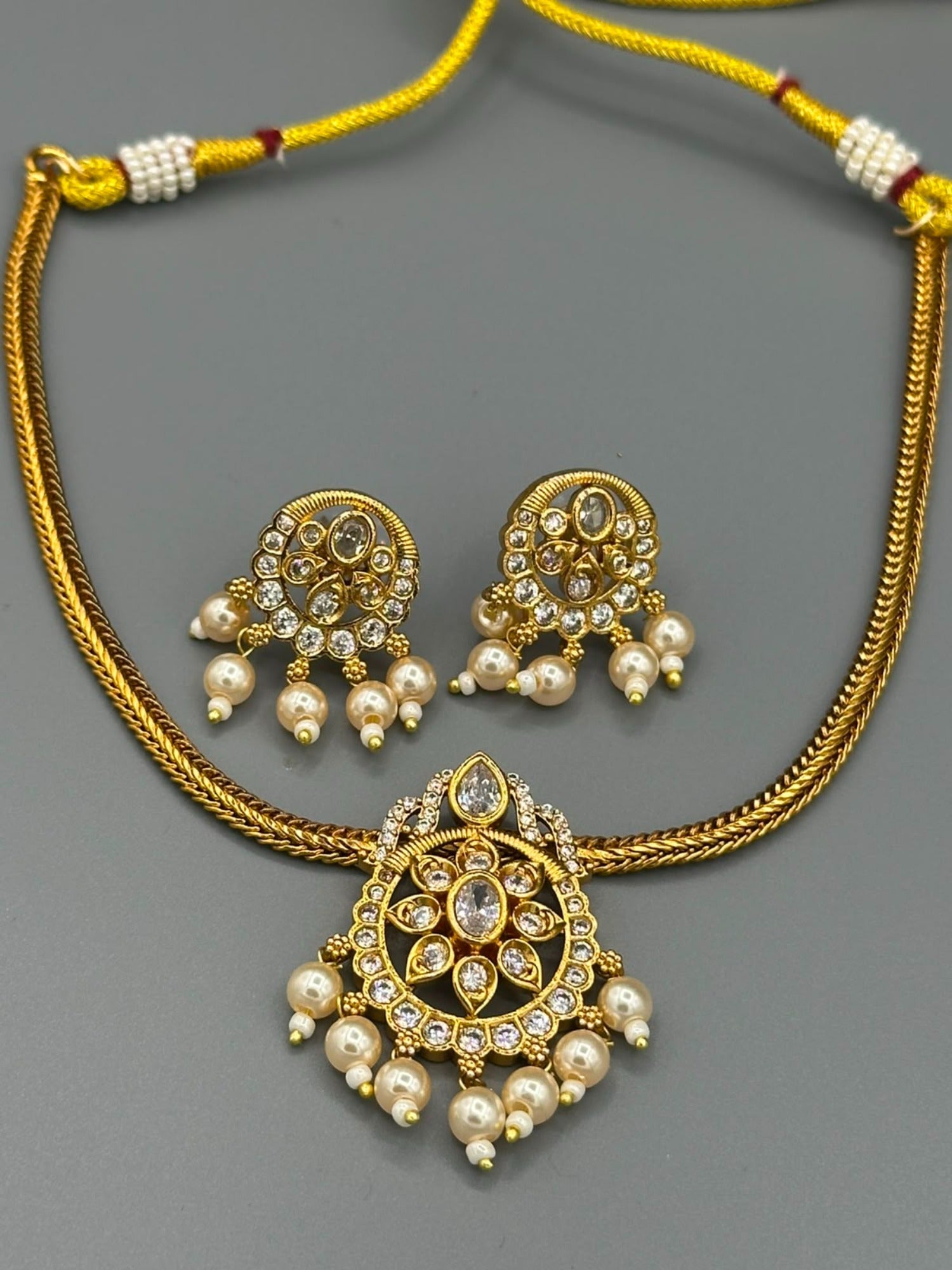 Golden and Silver-H&A Jewellery Gold-Plated Polki Jewellery Set 