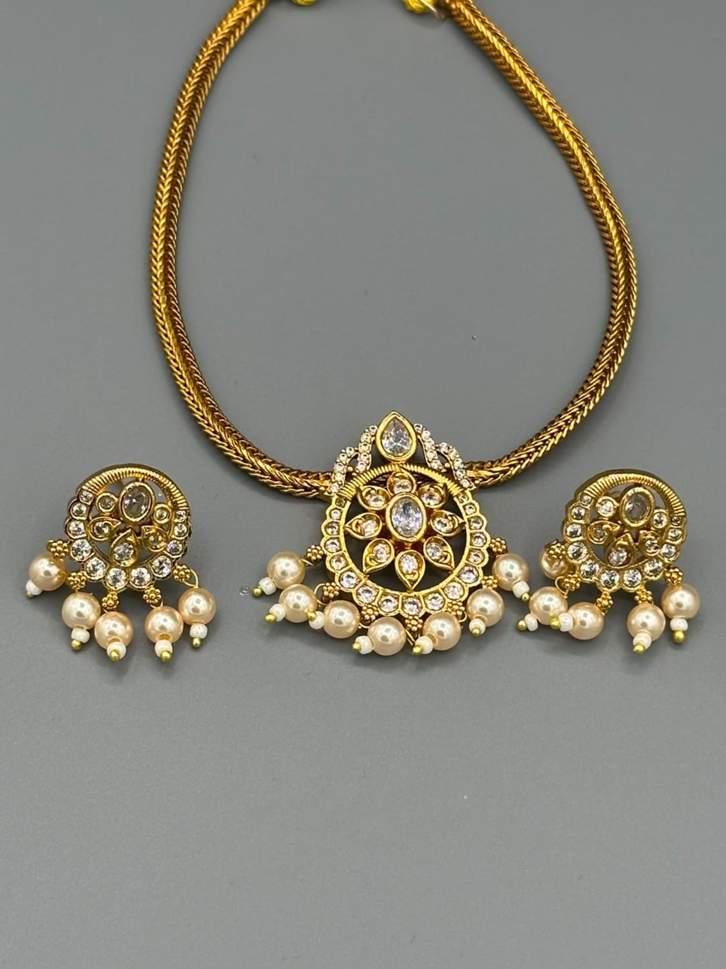 Golden and Silver-H&A Jewellery Gold-Plated Polki Jewellery Set 