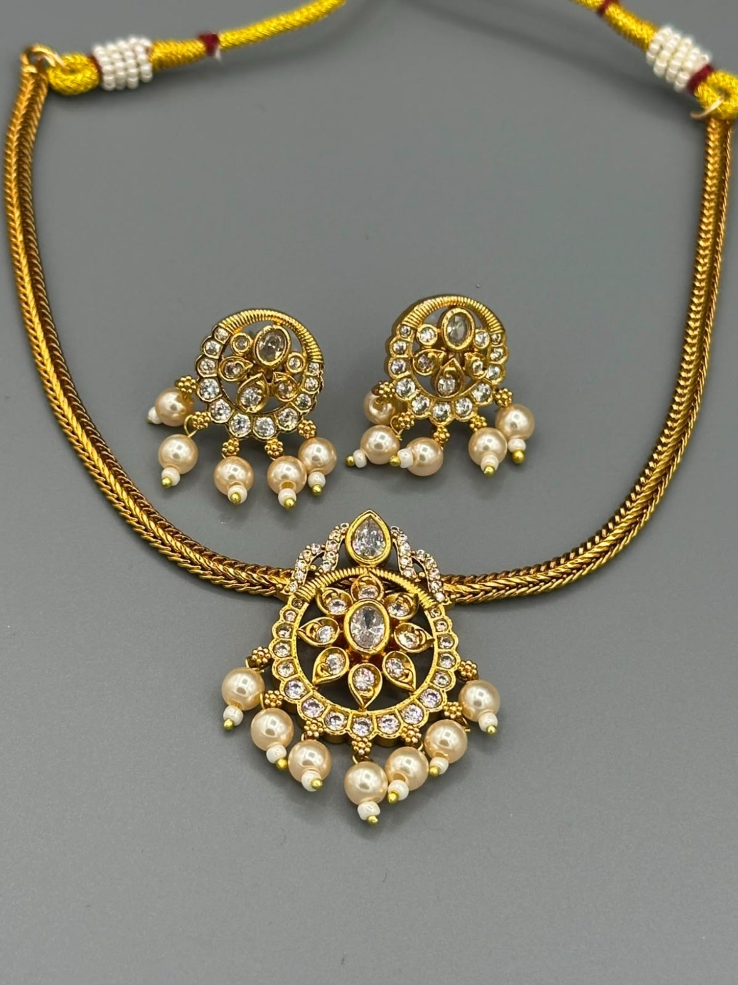 Golden and Silver-H&A Jewellery Gold-Plated Polki Jewellery Set 