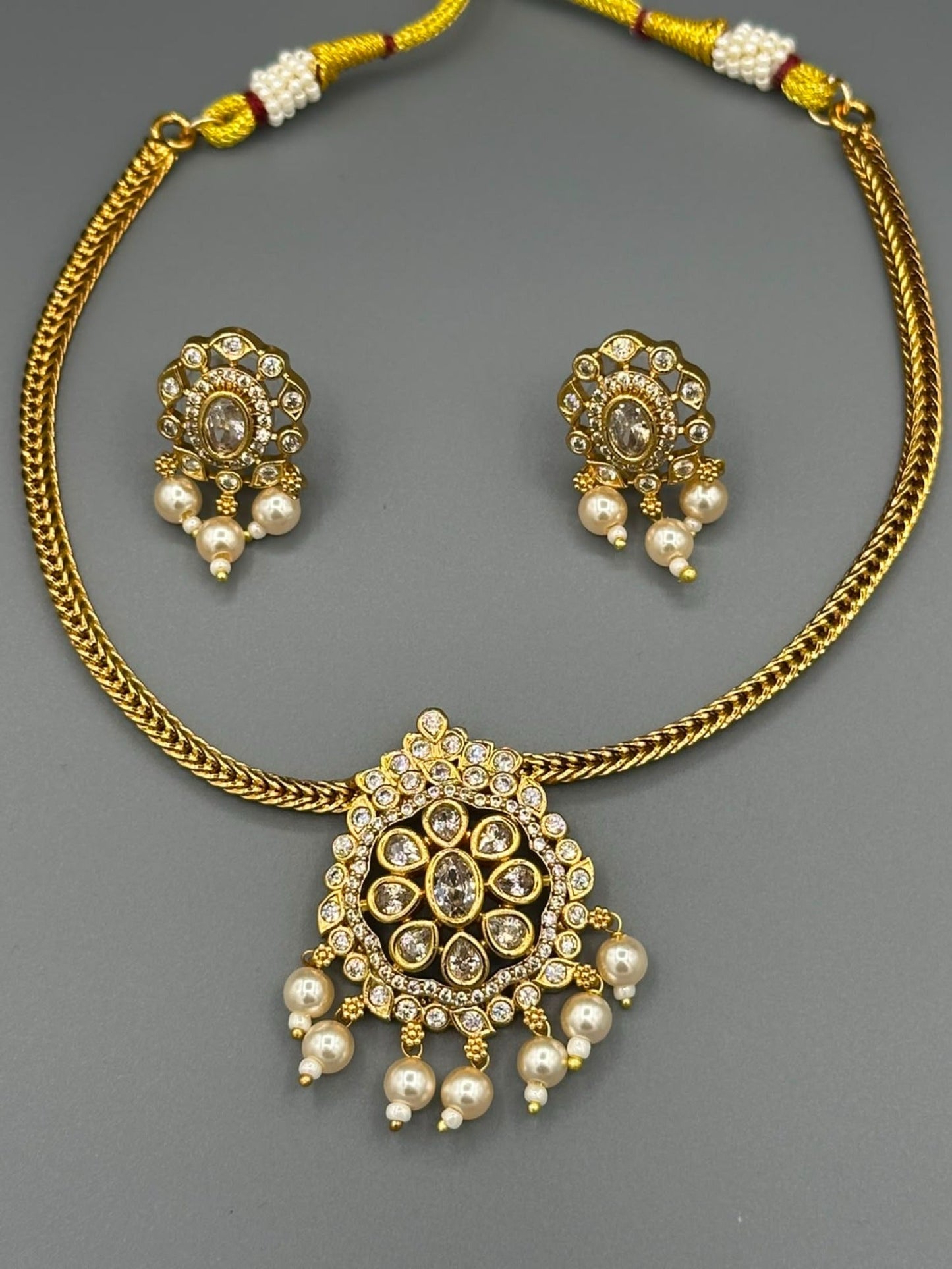 Golden and Silver-H&A Jewellery Gold-Plated Polki Jewellery Set 