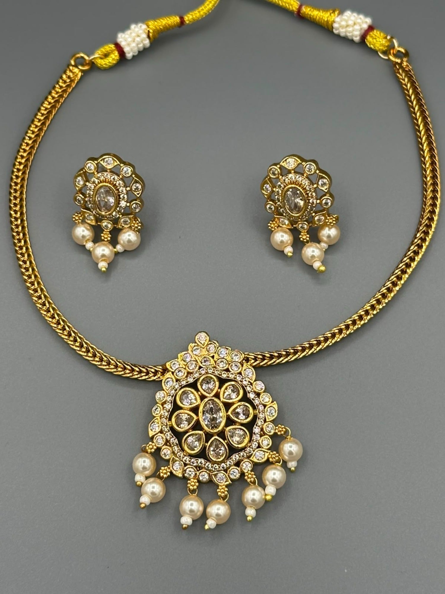 Golden and Silver-H&A Jewellery Gold-Plated Polki Jewellery Set 